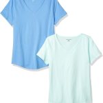 Essentials Women's Classic-Fit 100% Cotton Short-Sleeve V-Neck T-Shirt (Available in Plus Size), Pack of 2